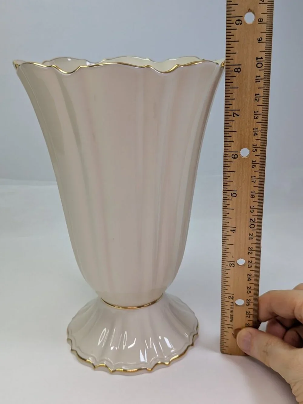 Lenox Fine China Fluted Pedestal Vase Cream 24K Gold Trim Accent Floral Holder